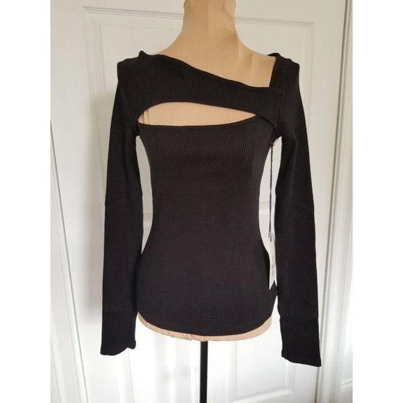 Citizens of Humanity Iris Long Sleeve Cut-Off/Out Rib Knit BLACK Top Women's S - Picture 5 of 16